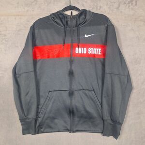 Ohio State Hoodie fleece‎ Mens Medium OSU Nike Full Zip rubber type feel logo